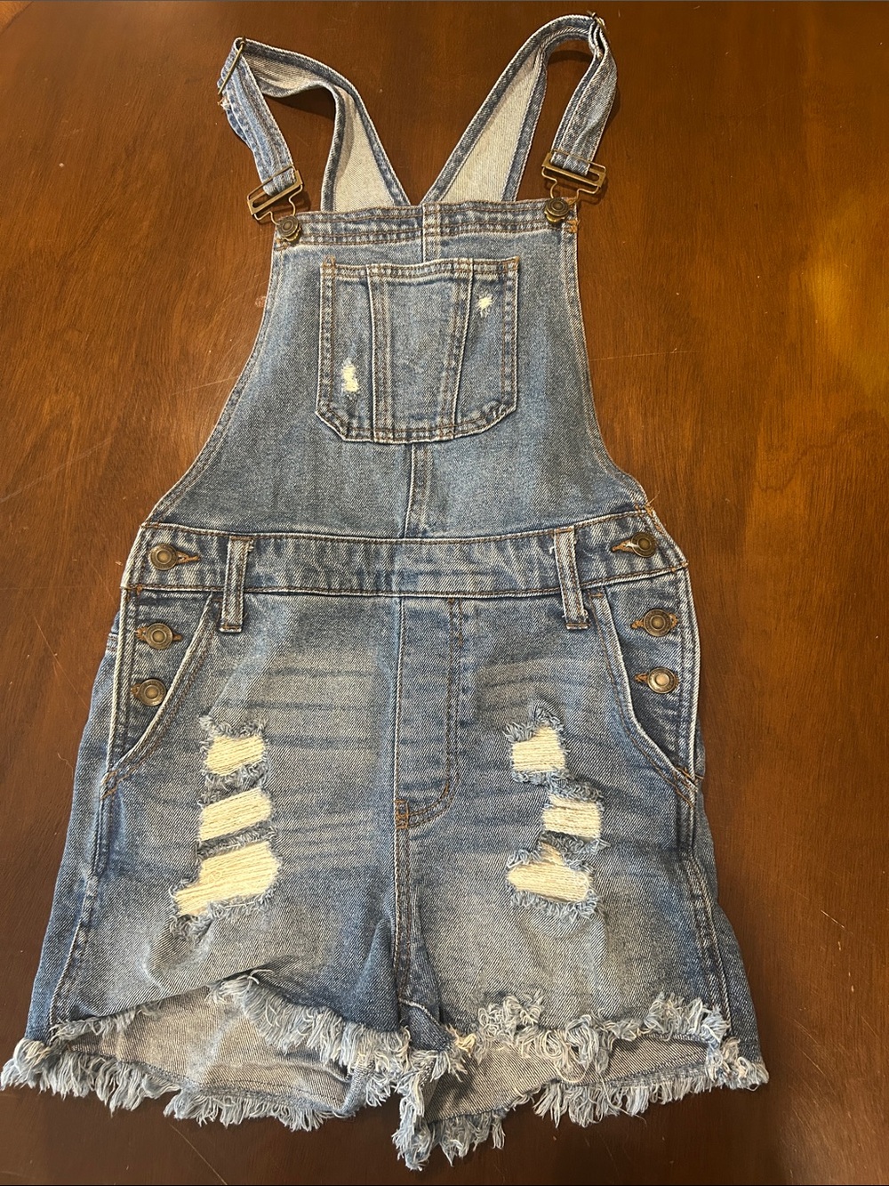 SO Distressed Light Blue Denim Short Overalls